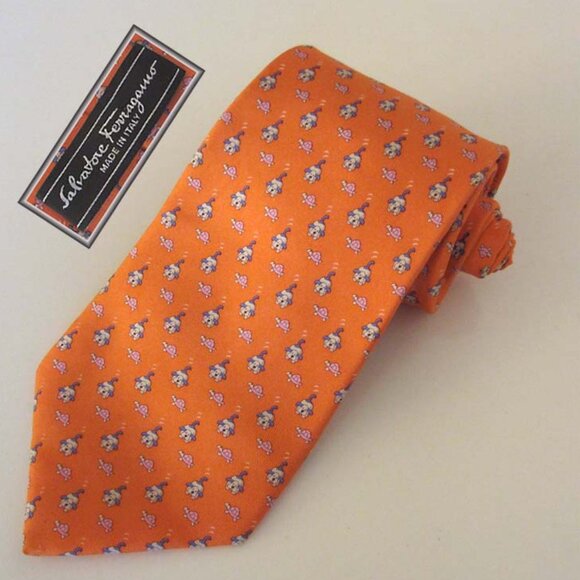 Salvatore Ferragamo Other - FERRAGAMO orange dogs turtles printed neck tie 100% silk